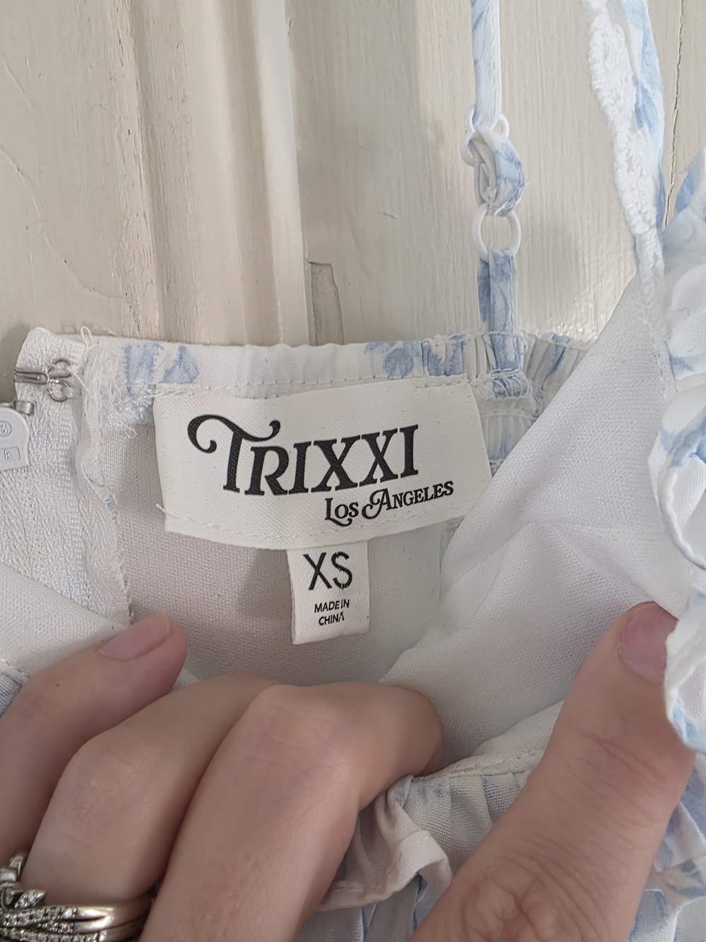 Trixxi White Sundress with Light Blue Floral Print Size Xs - Picture 3 of 5